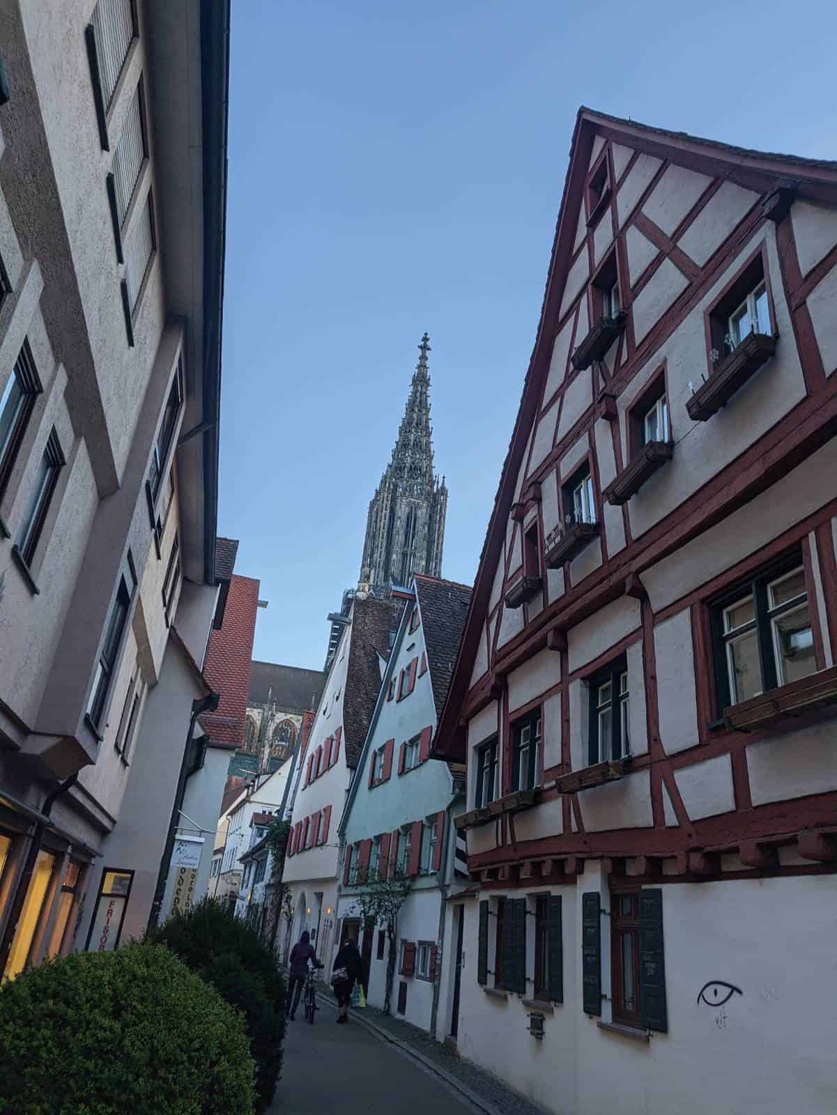 The spire of Ulm’s minster peaking out above the old town